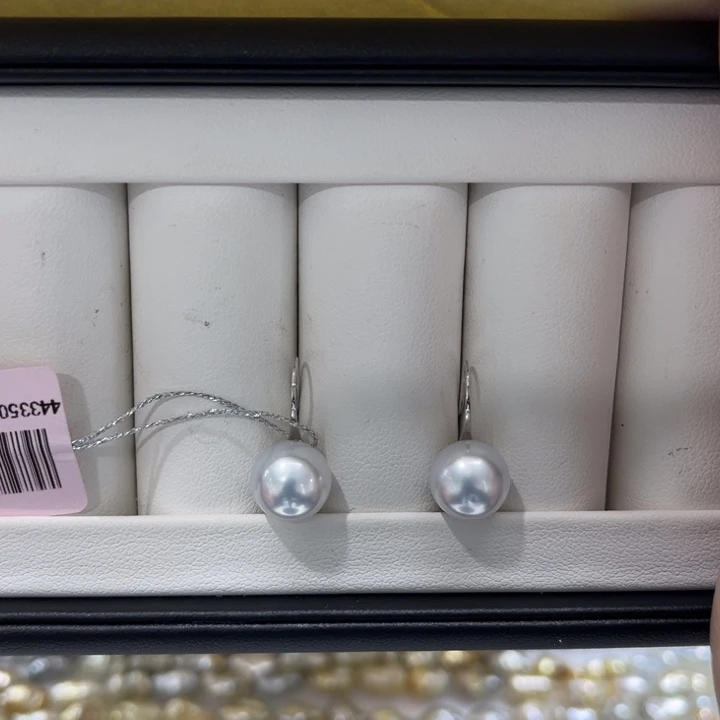 海水珍珠上新澳白高跟鞋耳钩9-10mm18K金镶嵌