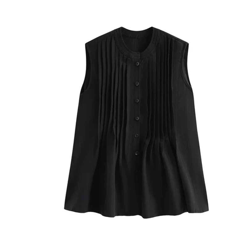 2025年法式气质设计感小众韩系复古宽松夏季欧若风无袖衬衫上衣女