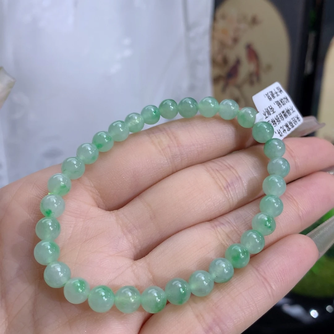 翡翠手链未镶嵌卡5.8冰润胶绿底飘金丝绿