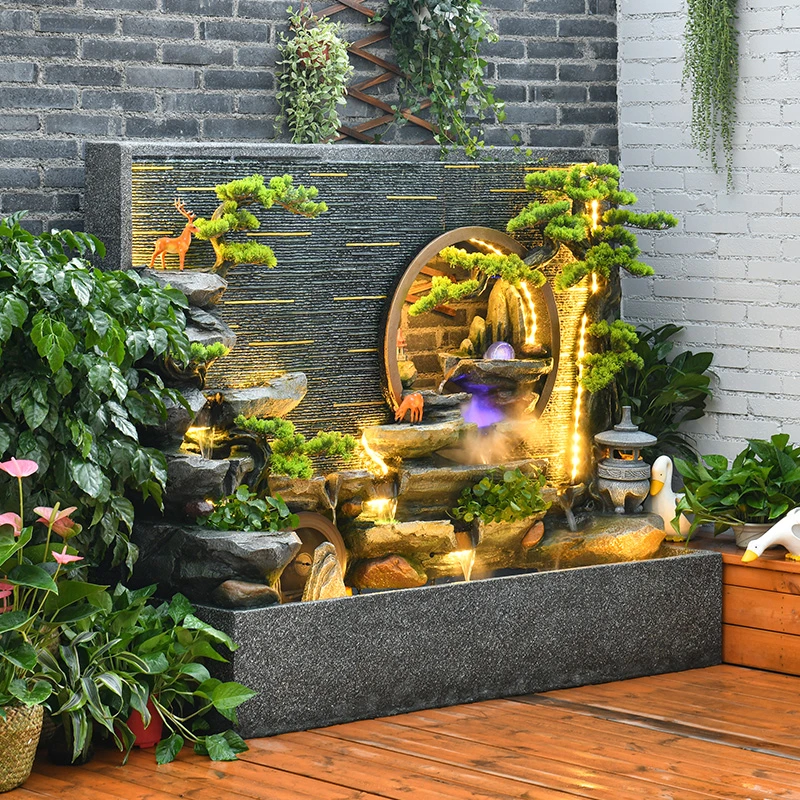 假山流水摆件庭院鱼池装饰阳台松树玄关水幕墙景观落地循环水景