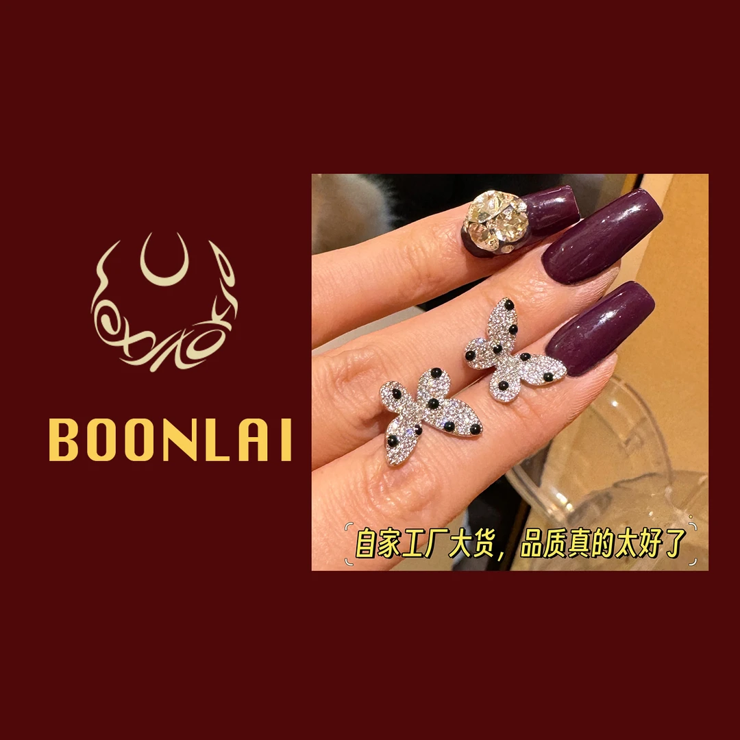 铜合金莫桑石耳饰 Boonlai 蝴蝶滴釉满钻耳钉1467