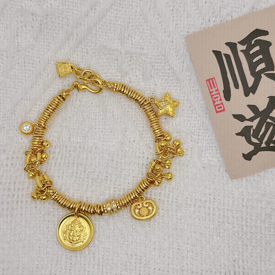 足金999饰品黄金投资金卡四盘缠混搭1.8碎金圈 14手围 33.63克