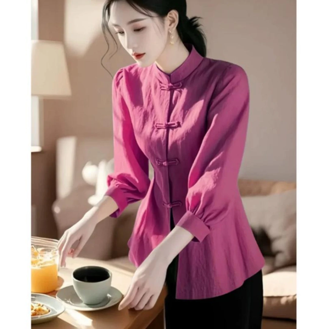 国风新中式盘扣立领衬衫女2025春季新款洋气休闲百搭气质女装上衣