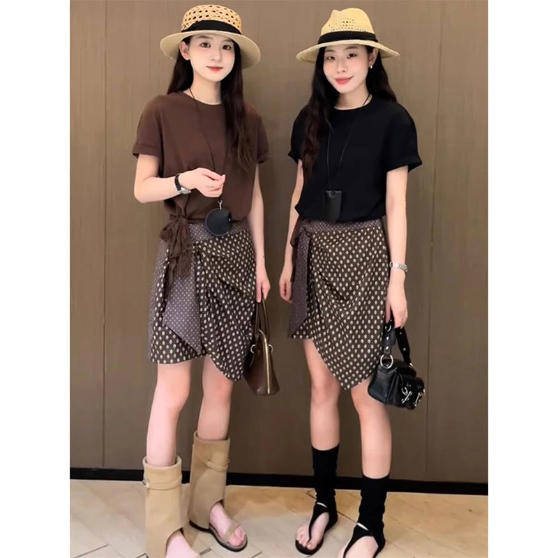 设计感小众拼接系带圆领连衣裙欧洲站2025夏季新款洋气百搭短裙潮