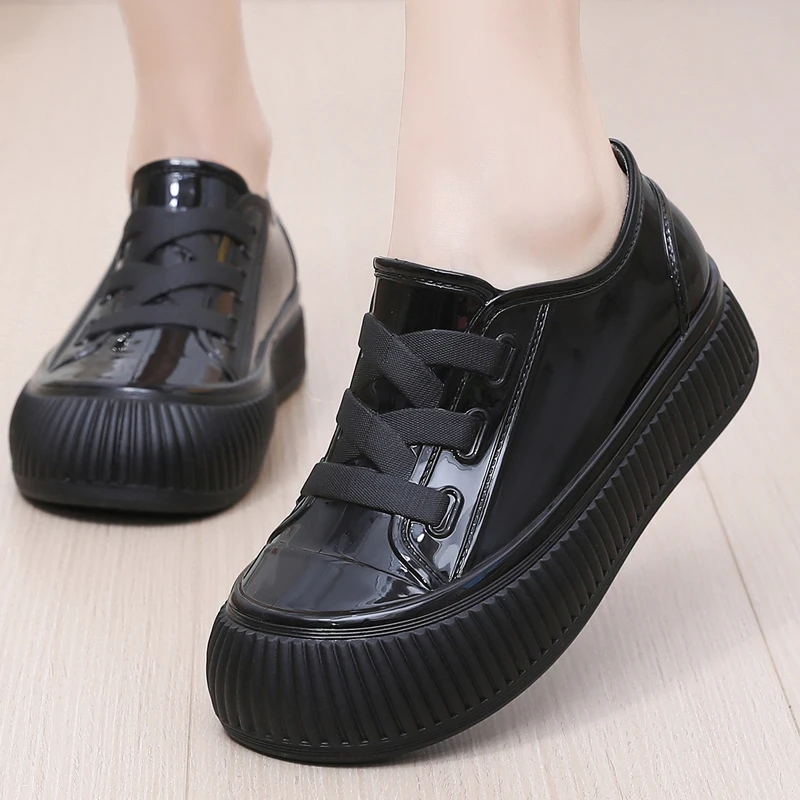 防滑低帮雨鞋女款时尚厚底水鞋内增高雨靴女士防水厨房鞋可爱胶鞋