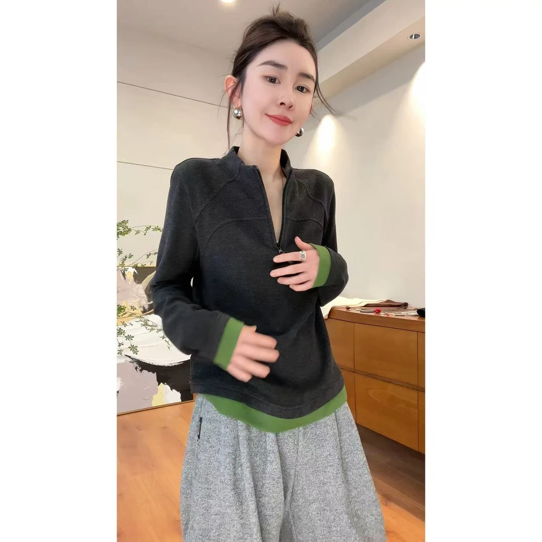 玖了个玖 2025冬款 极简百搭基础解构线条撞色四色卫衣2511C7671