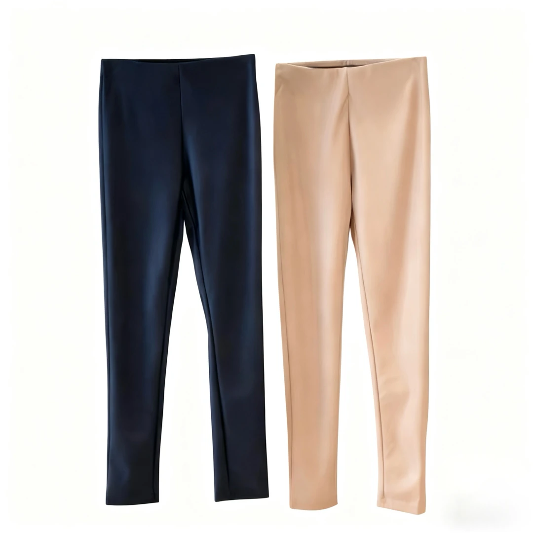 阿蛇 高级纯色打底紧身皮裤 老钱贴身款网红皮草皮裤简约小众轻奢