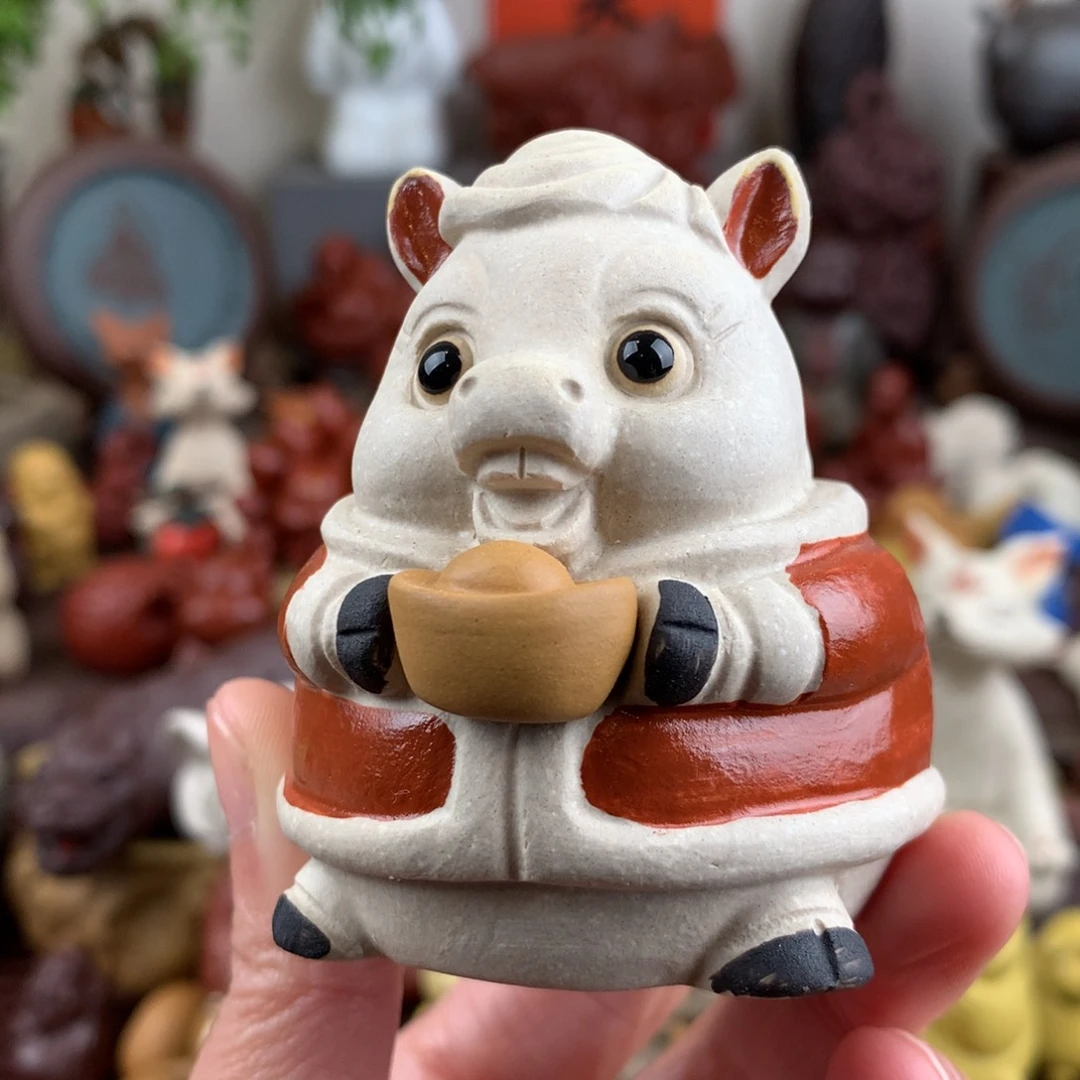 紫砂茶宠马上有钱白段泥粉浆