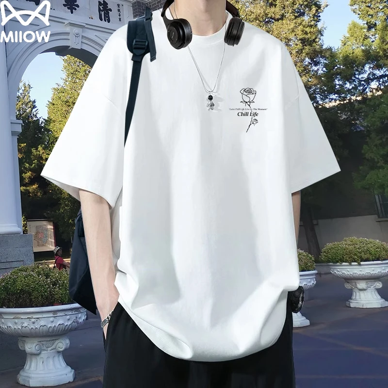 MiiOW/猫人青少年纯棉短袖T恤男夏天运动休闲宽松百搭风半袖上衣