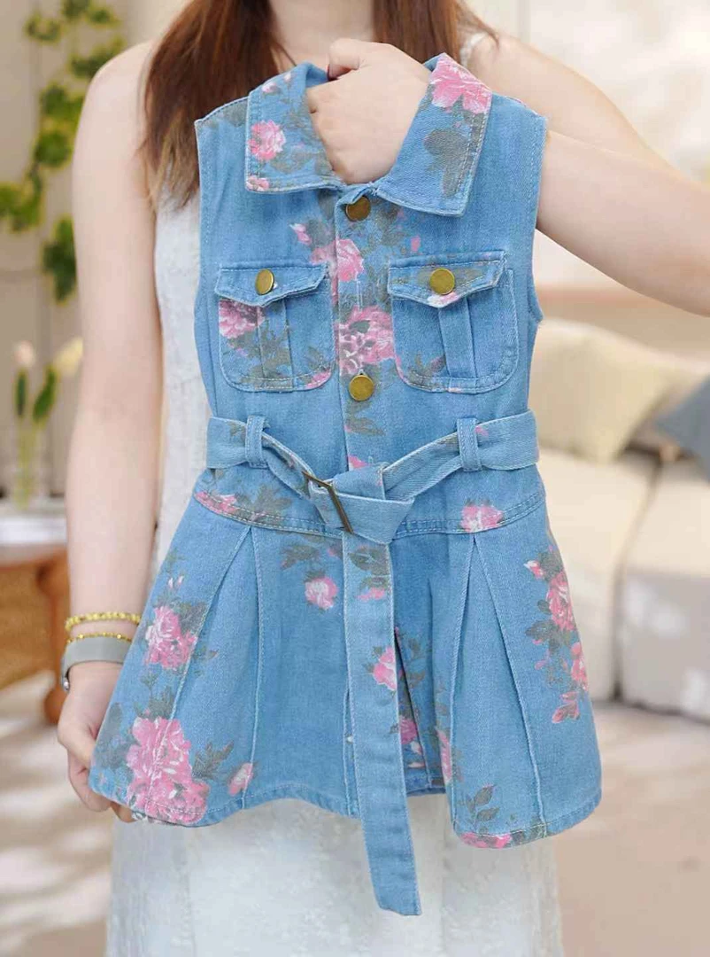 女童洋气夏季新款牡丹花牛仔时髦背带款连衣裙韩版气质风SL0092