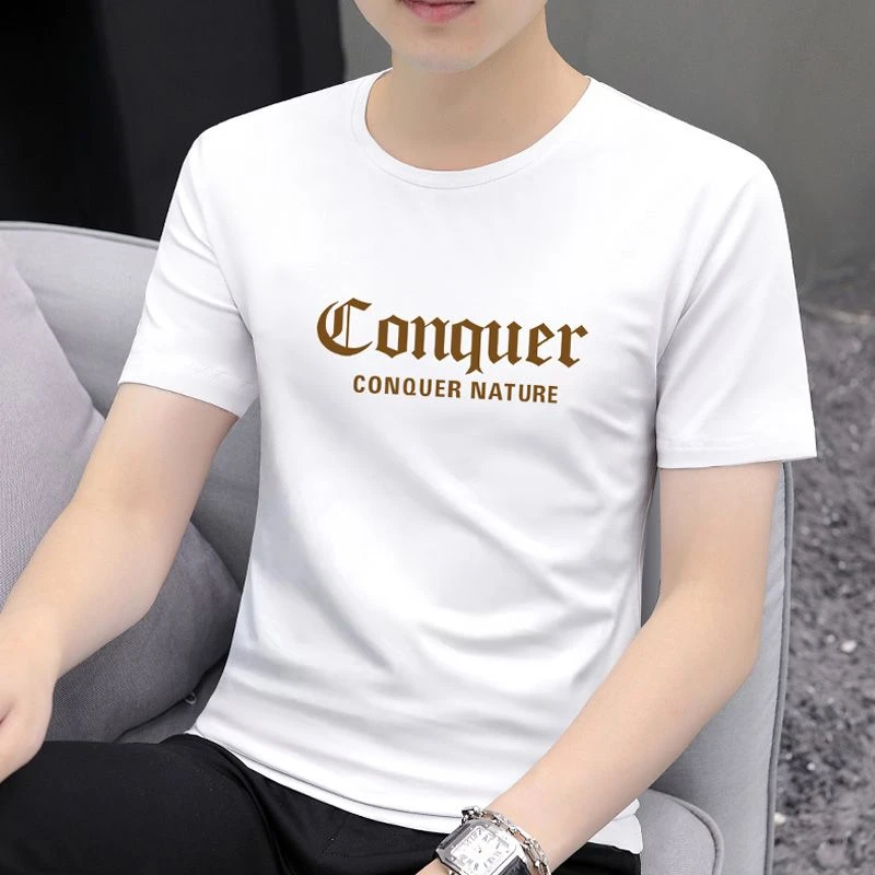 男士短袖t恤男半袖印花新款宽松大码圆领时尚休闲百搭上衣男夏季