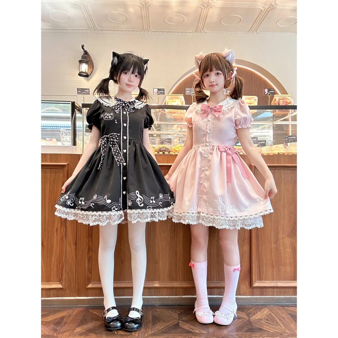 【ToAlice】熊之原创音律小喵可爱软萌无袖刺绣海军op连衣裙