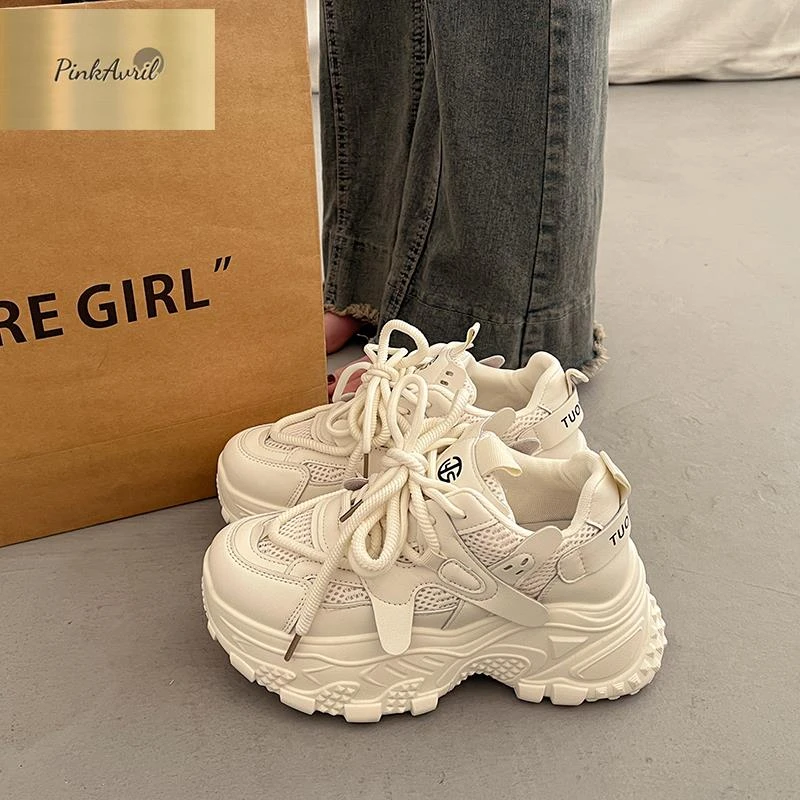 PinkAvril超火鞋女小个子厚底增高运动松糕休闲阿甘鞋老爹春秋新