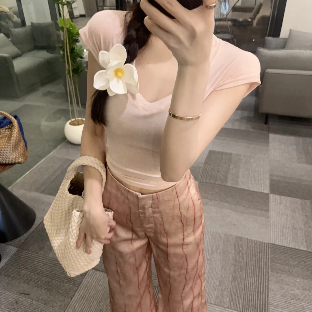 【OS&oneshow】夏季柔软套装一整套正肩短袖T休闲高腰阔腿裤两件套