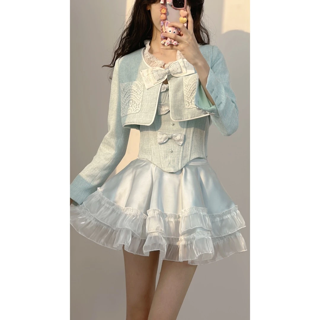 小小仟蒂凡尼早餐·百丽风琴洛可可心蓬蓬裙套装甜美百褶短裙收腰