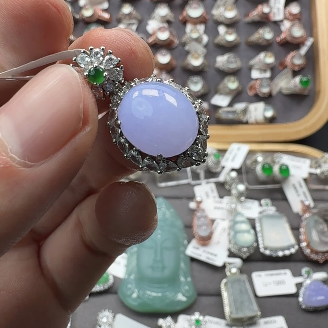 小***子翡翠银S925镶嵌戒指天然缅甸翡翠A货