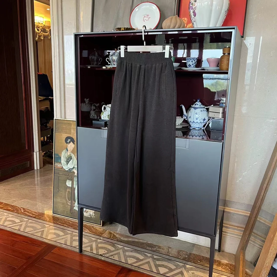 漫颜刘粘胶混纺深灰色休闲裤2023秋冬中腰直筒纯色休闲阔腿裤