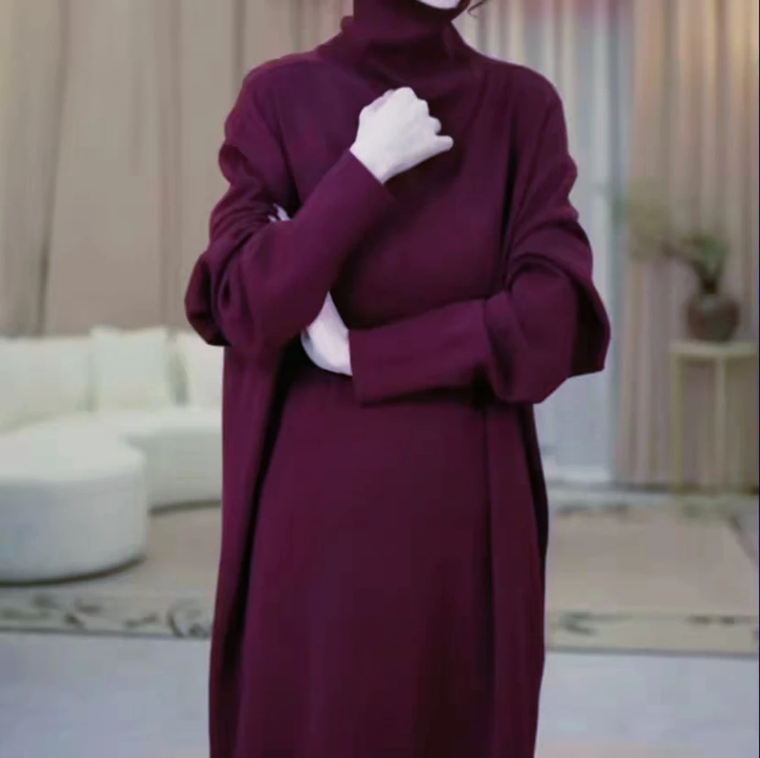 518 祺欣家 法式堆堆领长款宽松优雅显气质高级感针织连衣裙