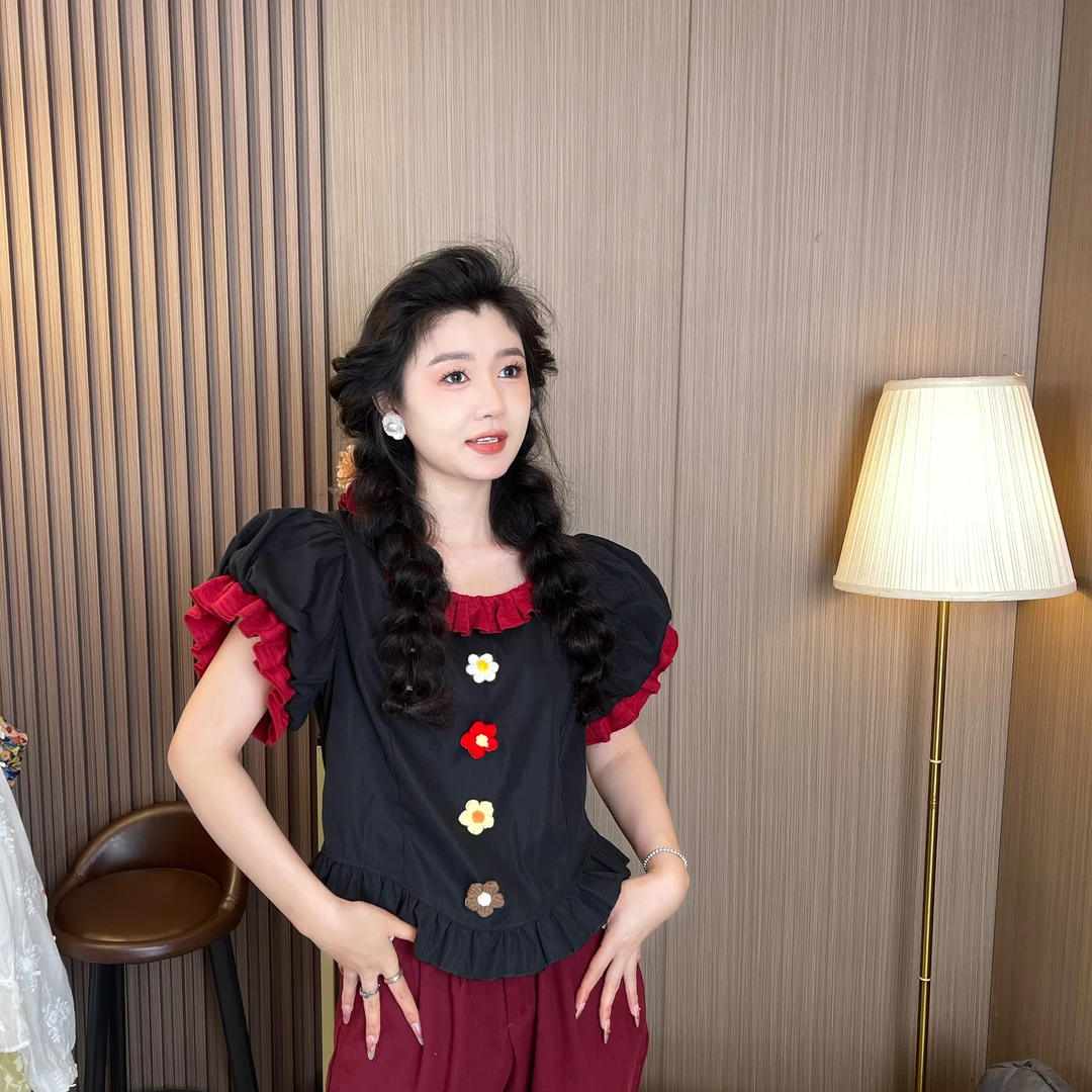 MUMU家【夏日浪漫】花边设计款甜美浪漫法式上衣早春新款