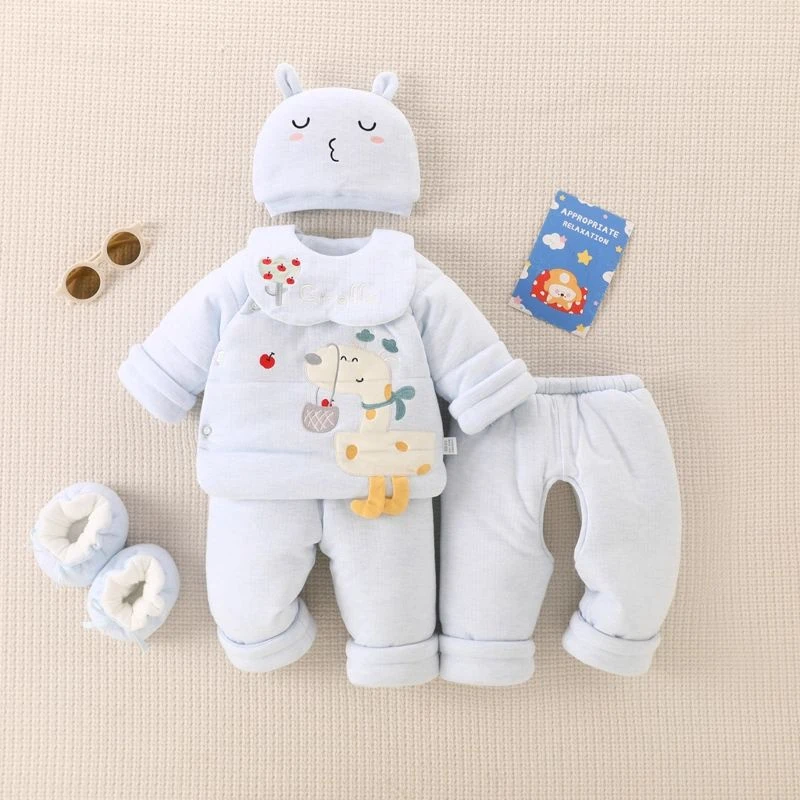 元族新生儿棉袄套装加厚保暖秋冬款婴儿棉服六件套初生满月宝宝外