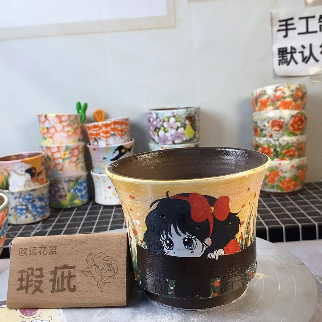 花盆紫砂红陶手绘花盆
