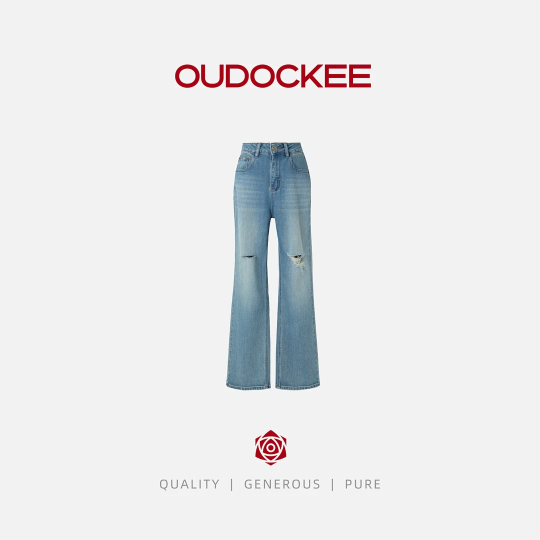 OUDOCKEE 鸥鸥【莱赛尔】破洞牛仔裤 直筒时尚舒适 N2502X256T
