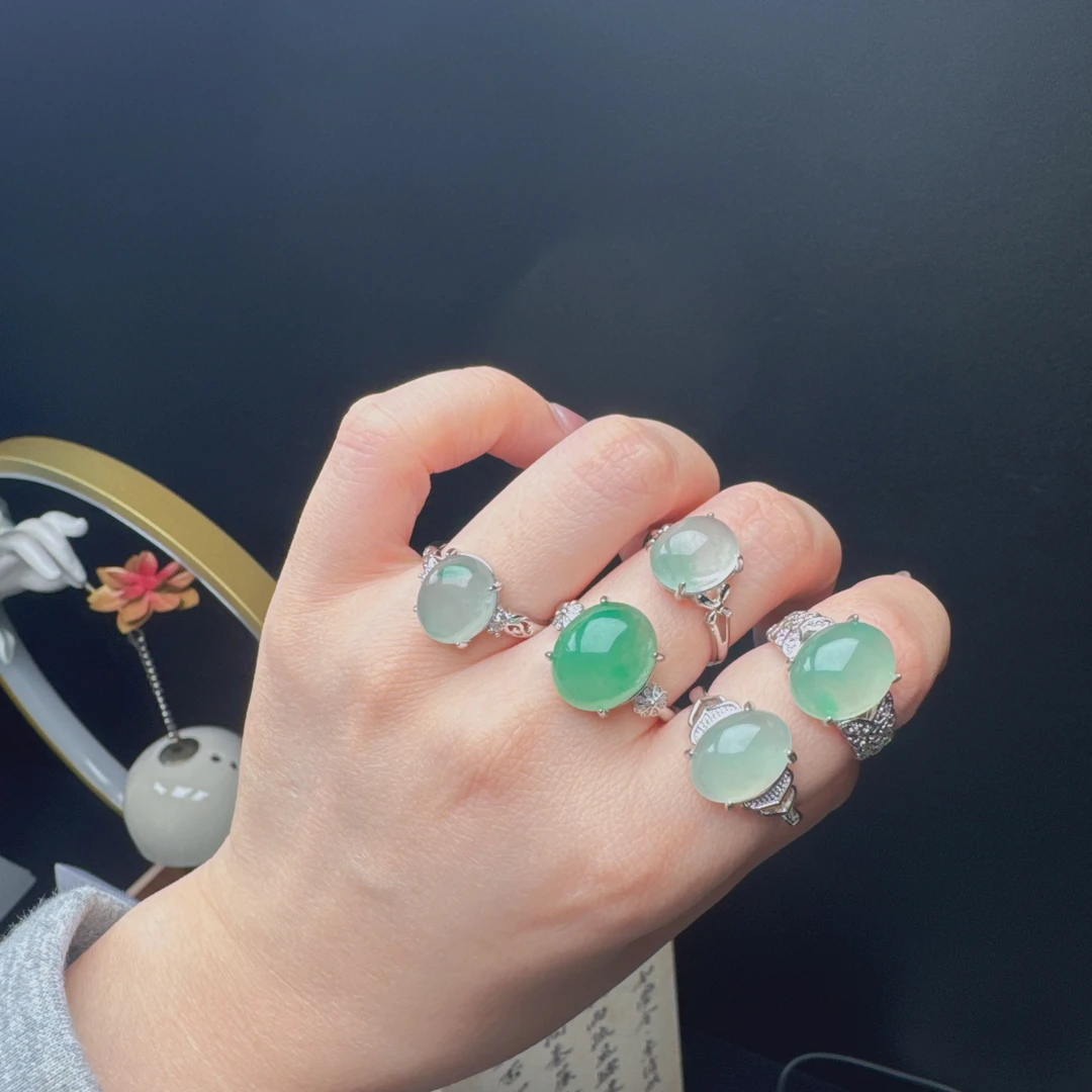 天然独龙玉冰飘花戒指非洲翠手镯