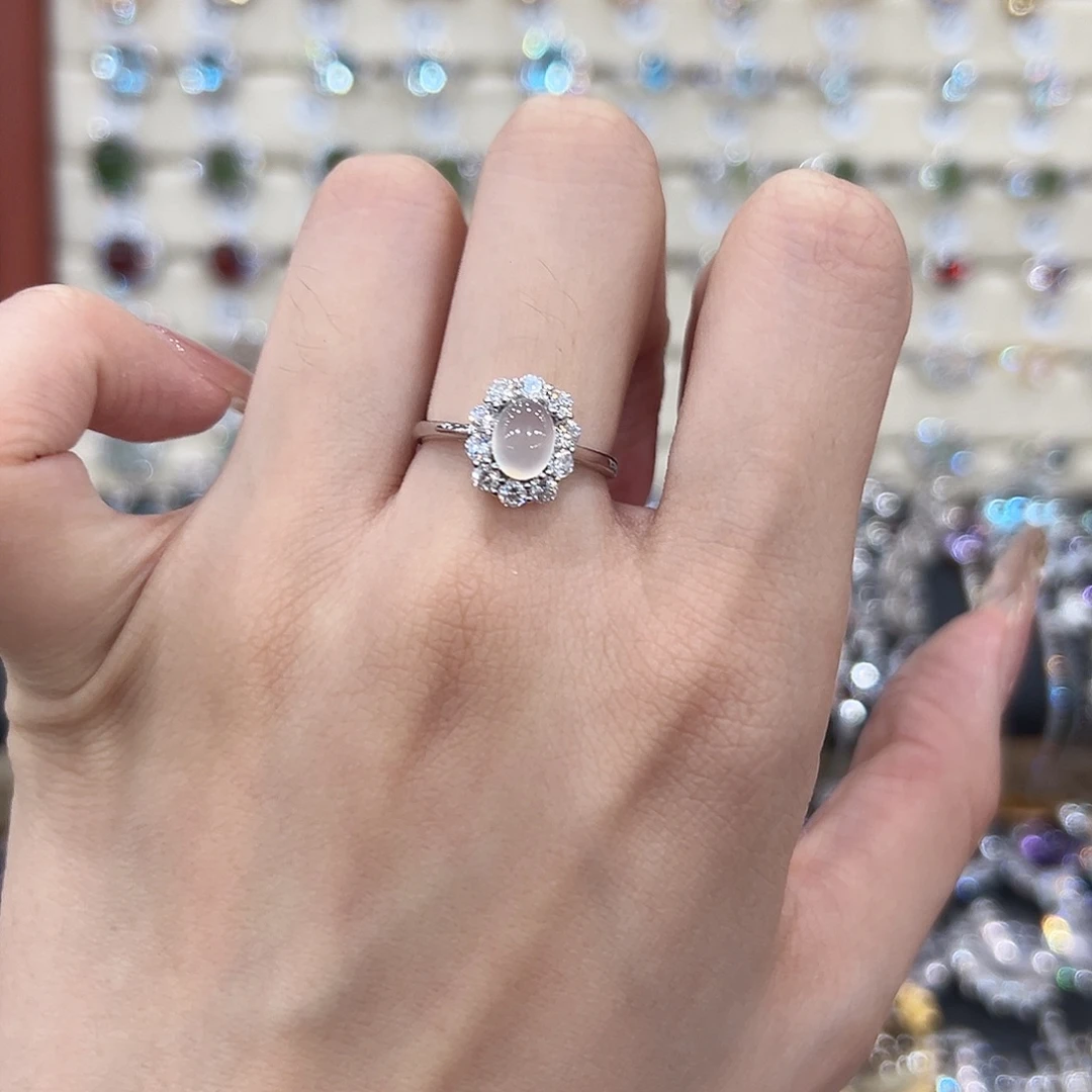 岫玉银S925镶嵌戒指