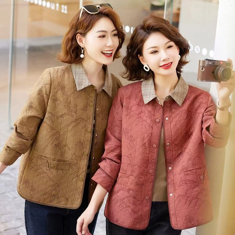 中年妈妈春装气质款短外套女装士春秋老年2025新款翻领开衫上衣服