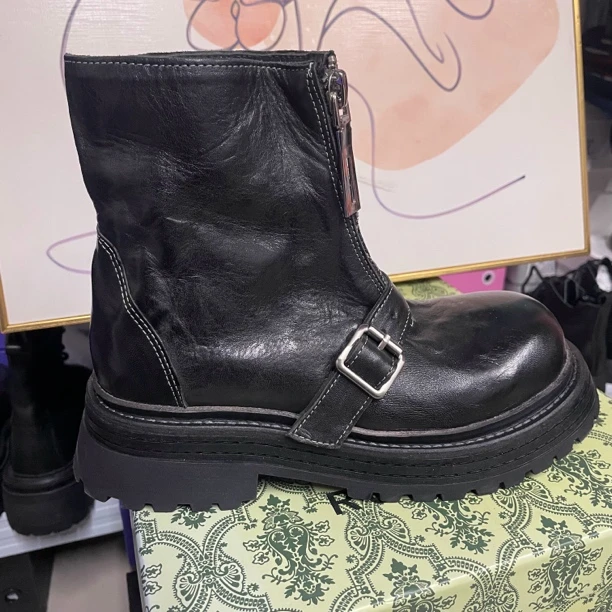 37码特价头层水洗马皮手工复古女时尚英伦短靴女