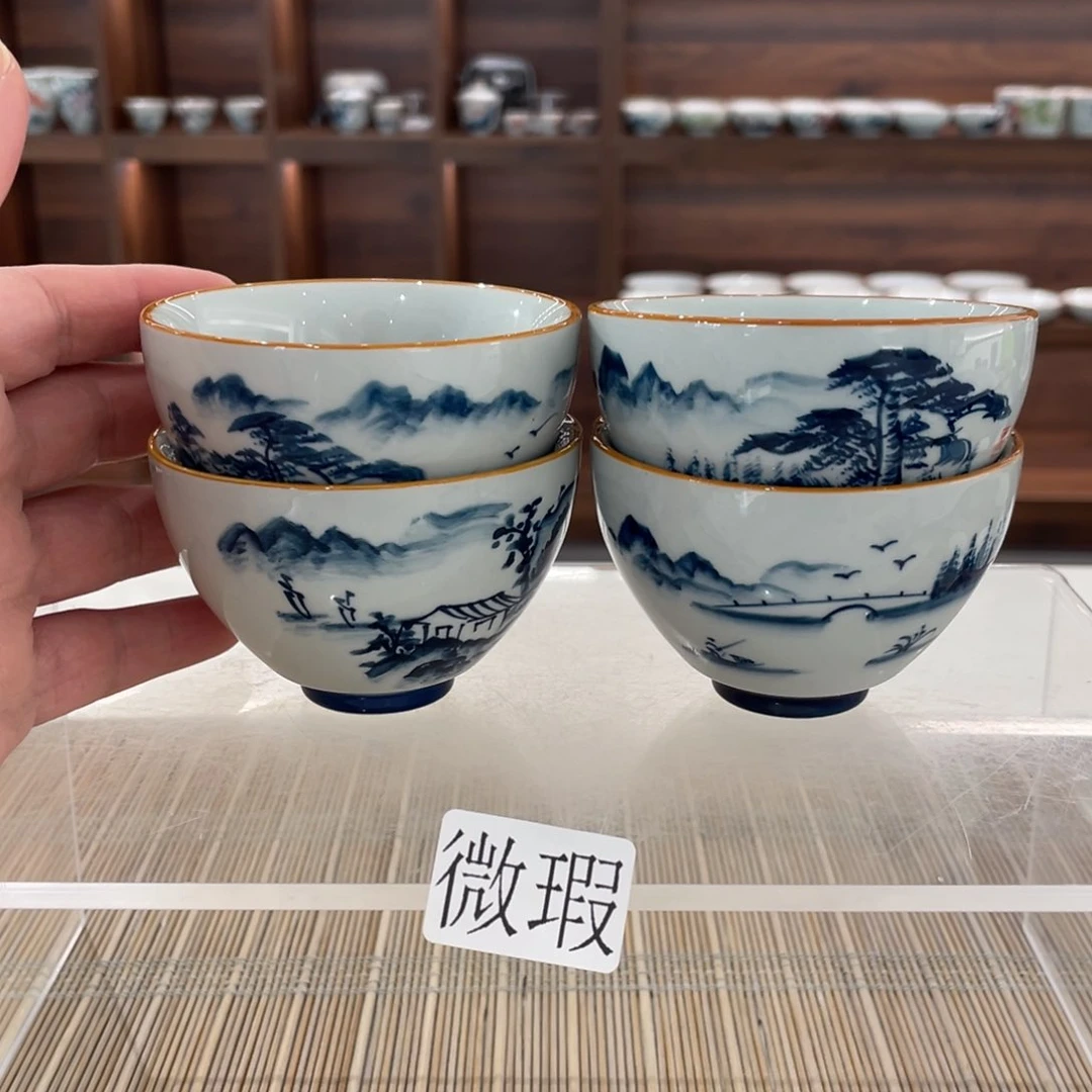 釉下手绘茶具微瑕