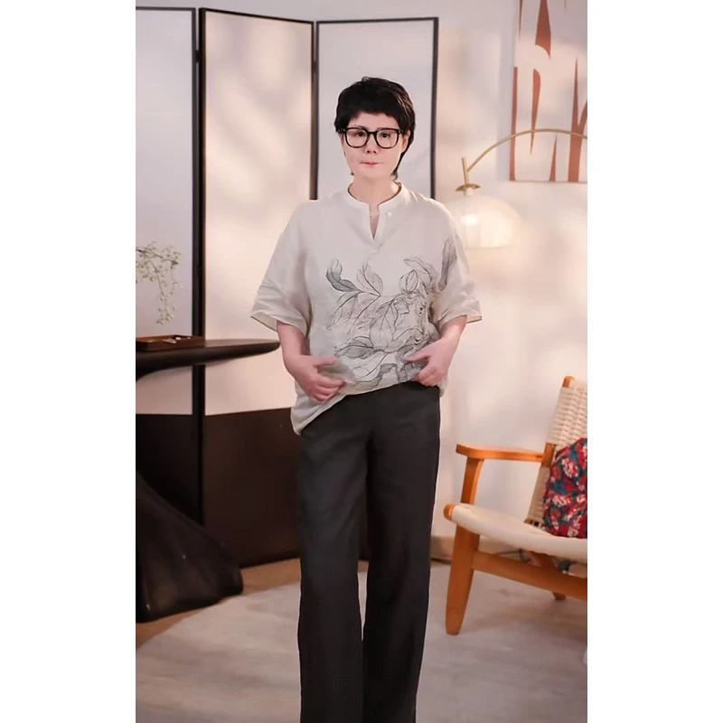 《子溪说衣》「蚕豆花」薄苎麻衬衫门襟短袖花式上衣AL-G11G1438