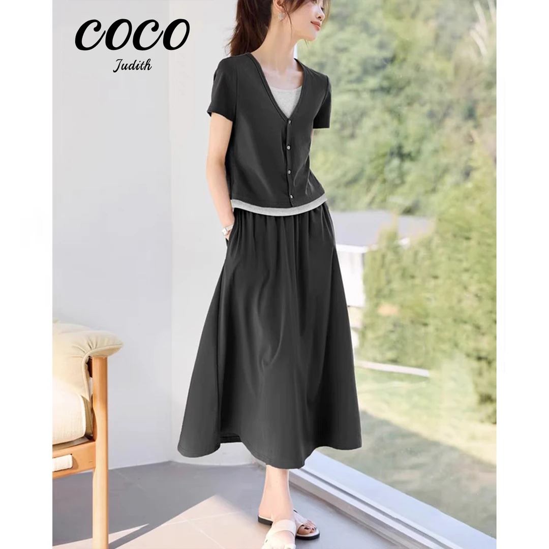 【RG6806】2025新款时尚气质百搭休闲减龄设计师显瘦上衣半身裙套装