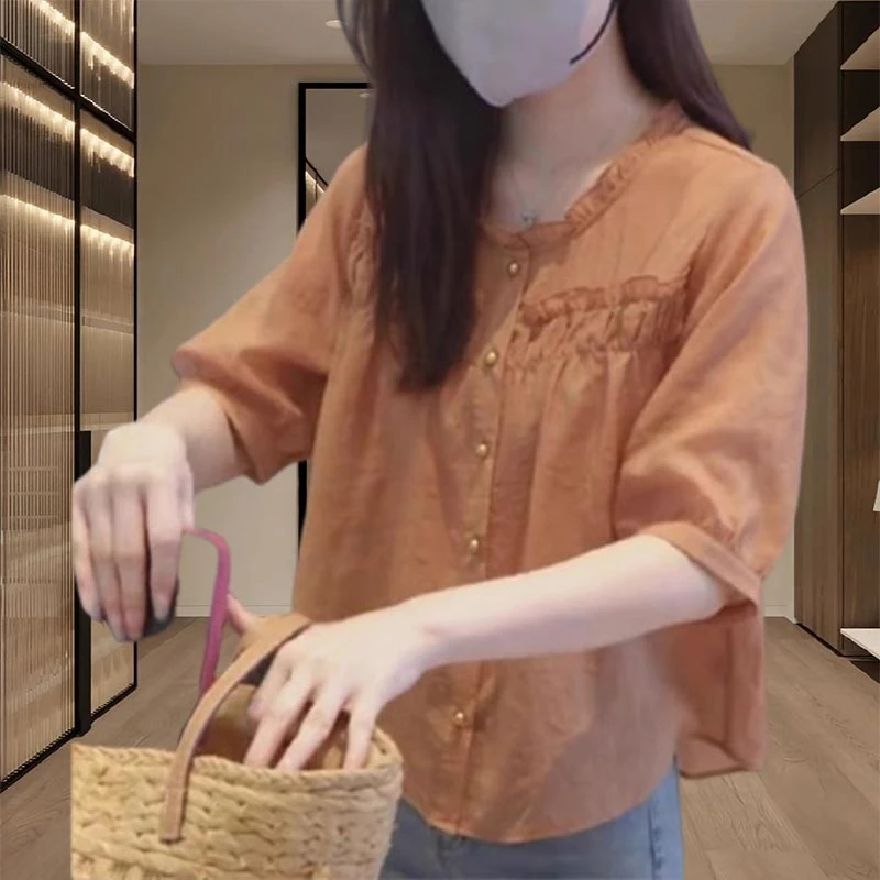 显瘦遮肚子小香风短袖气质上衣独特小衫潮2025年夏季新款女装衬衫