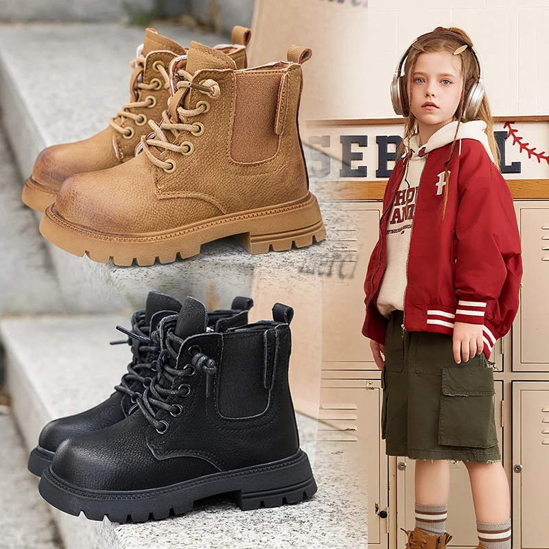 马丁靴女童新款儿童靴子沙漠短靴男童小黄靴新疆旅游大草原穿搭