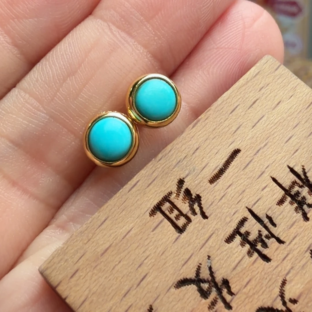 绿松石银S925镶嵌耳饰