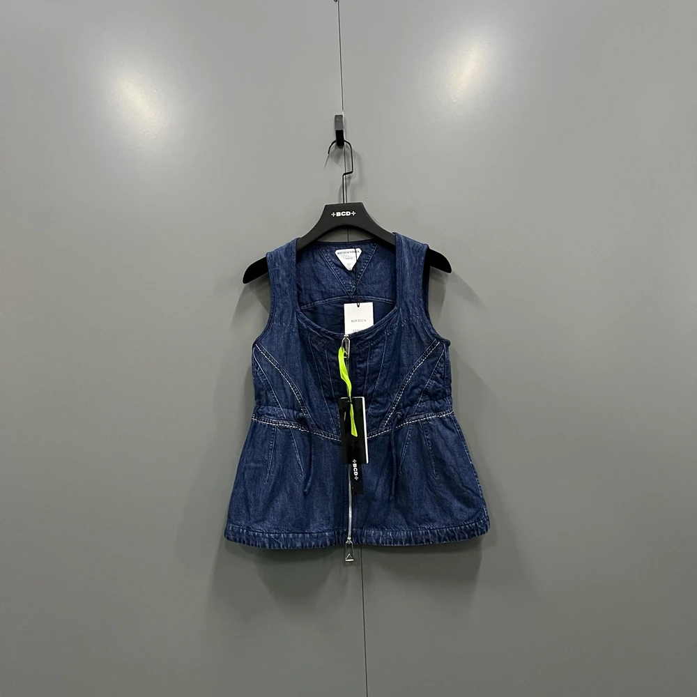 未使用 BOTTEGA VENETA/葆蝶家 抽绳牛仔翻领无袖夹克 蓝色/40
