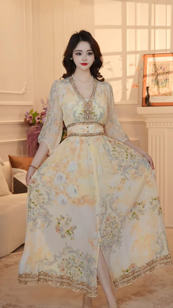 【花影流苏】25年新定位花名媛风优雅气质收腰高端连衣裙