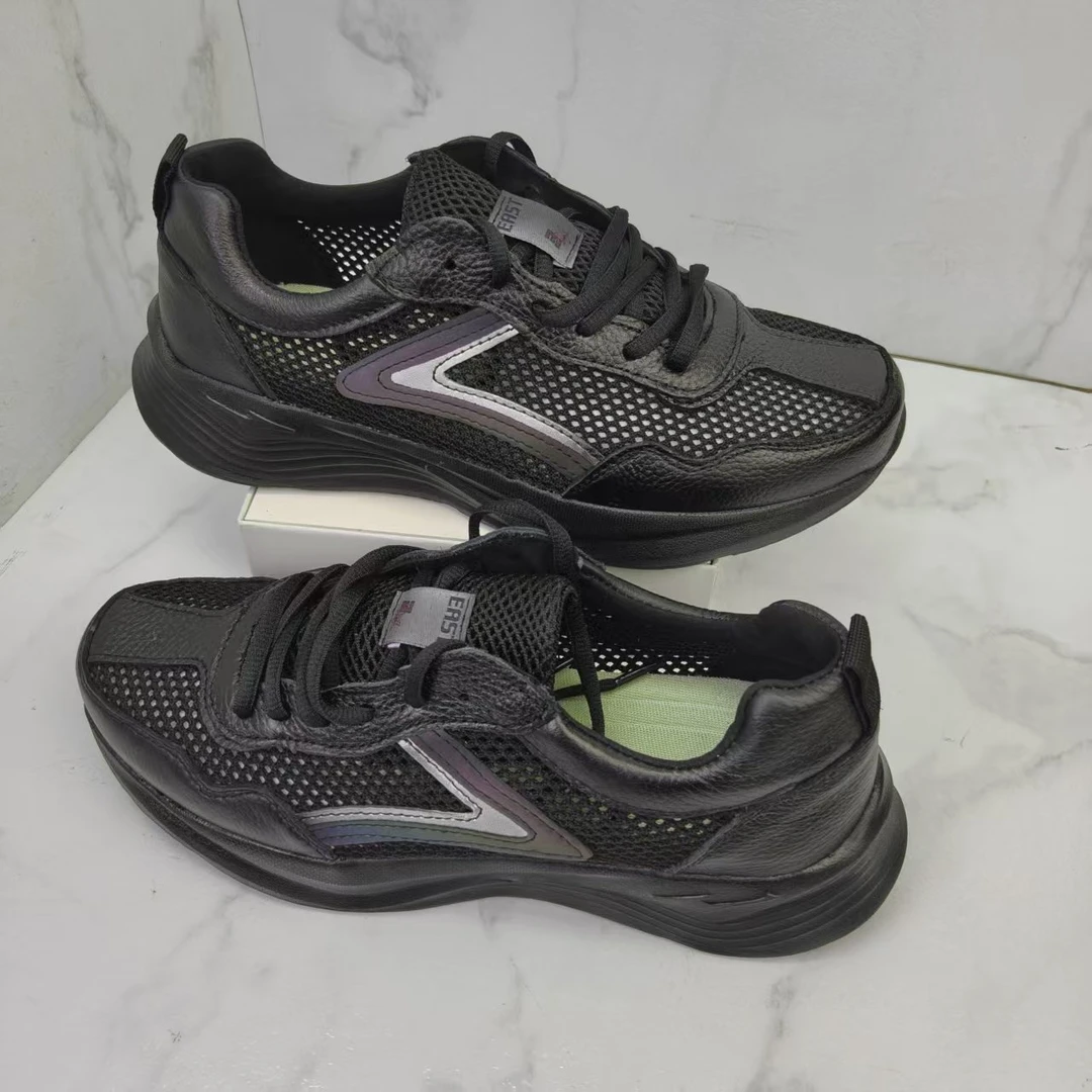 网鞋夏季男款单鞋休闲鞋镂空透气皮鞋厚底男鞋跑步网面舒适黑色