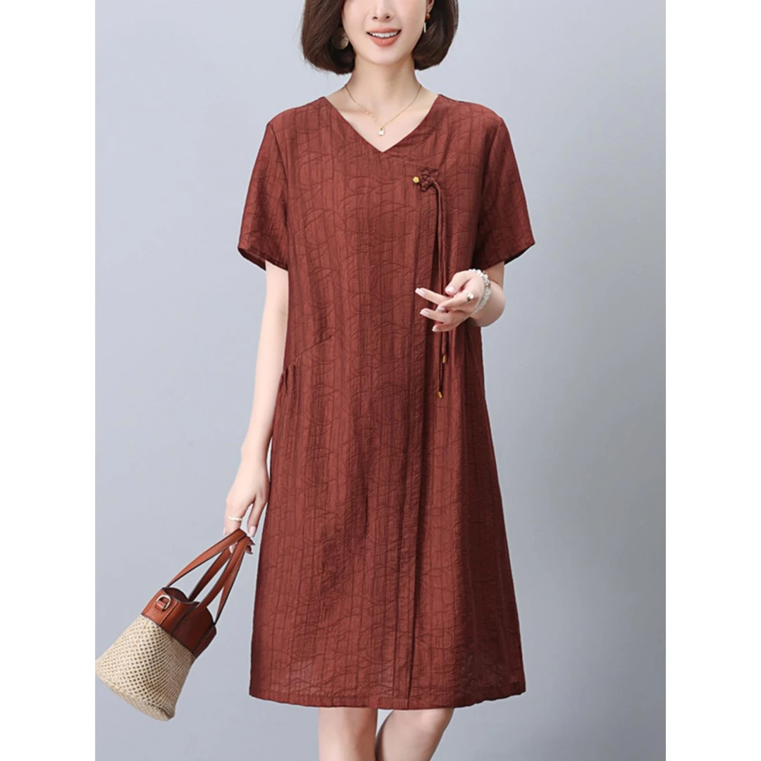 妈妈夏装天丝连衣裙2025新款宽松大码气质洋气中老年短袖a字裙子