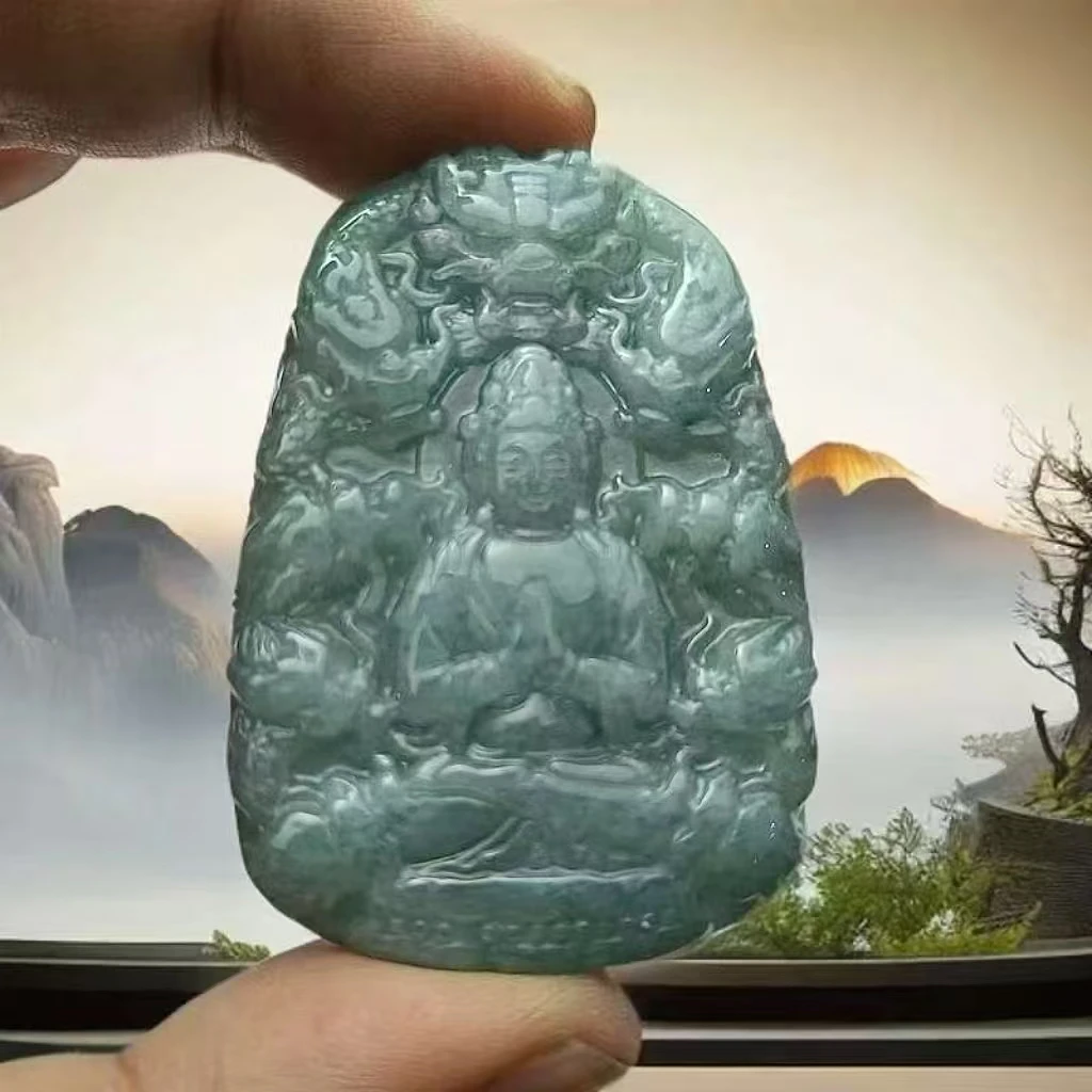 先鉴后发蓝水翡翠大号加厚观音多样性发货拍一发一