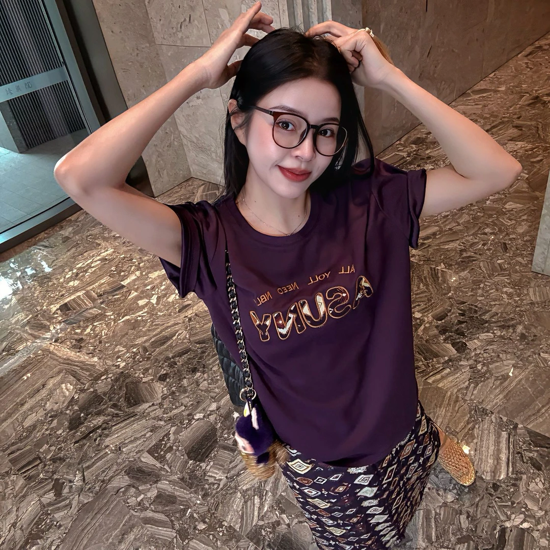 【古古】欧货贵货烫印短款南油刺绣拼接高端系短袖T恤