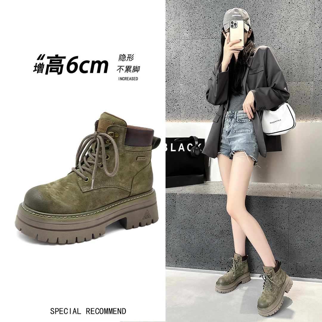 厚底马丁靴女2025秋季新款内增高户外徒步登山大黄靴工装靴子女