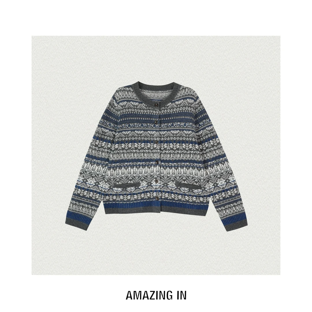 AMAZING IN 1oo%绵羊毛费尔岛提花针织开衫 A251219-AI5CDSW8F148