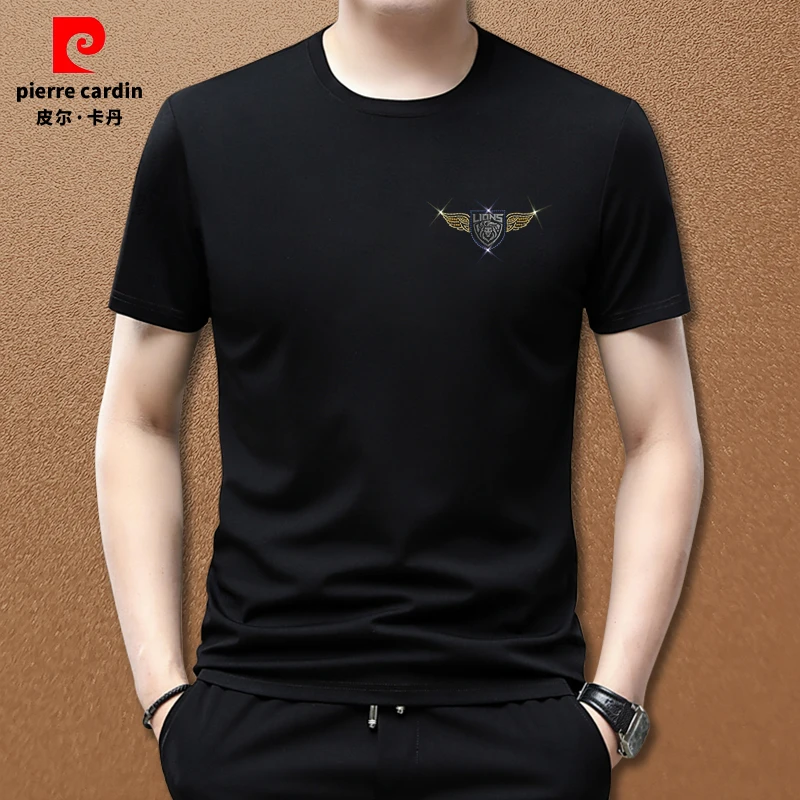 皮尔卡丹男士新品2025时尚百搭半袖夏季潮流小标印花简约圆领T恤