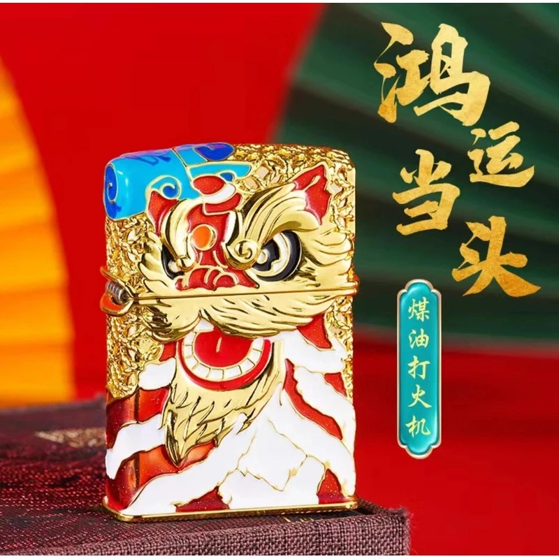ZORRO【金色鸿运当头】3D浮雕夜光鸿运当头金防风煤油打火机-176