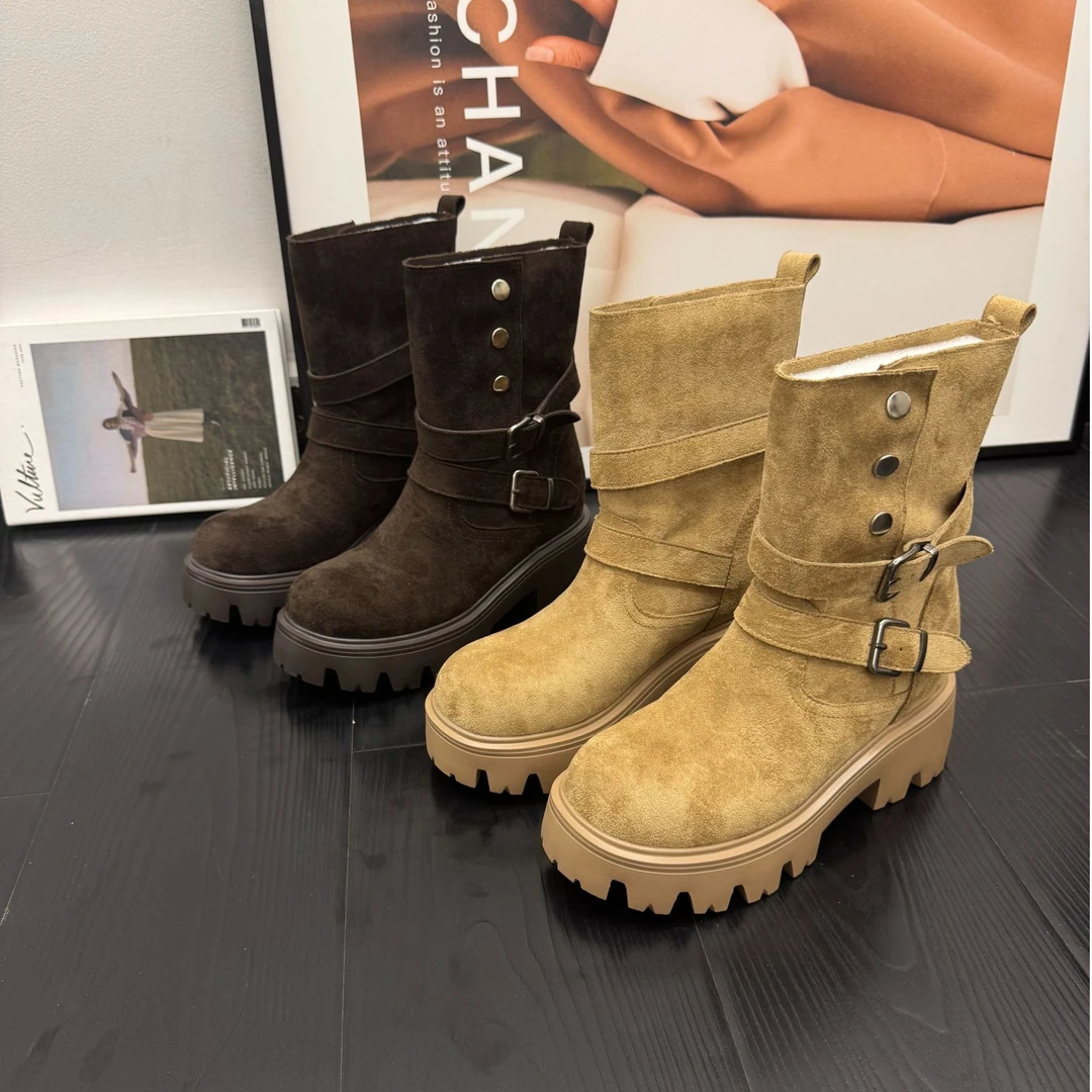 9cm粗跟厚底马丁靴女款2025秋冬新款内增高复古时尚潮流短靴女