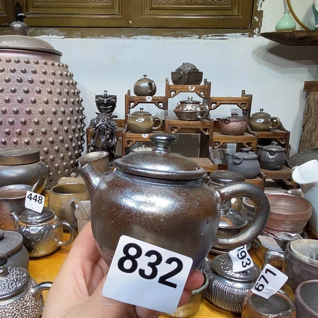 高温柴烧陶泥金壶