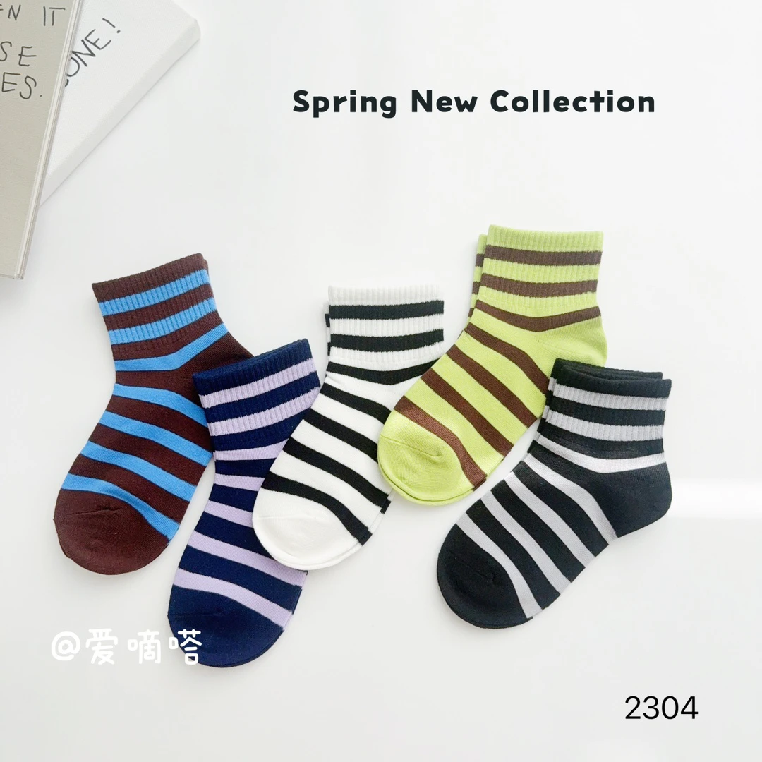 爱嘀嗒儿童袜子春季精梳棉吸汗透气韩版条纹男女童运动短筒棉袜