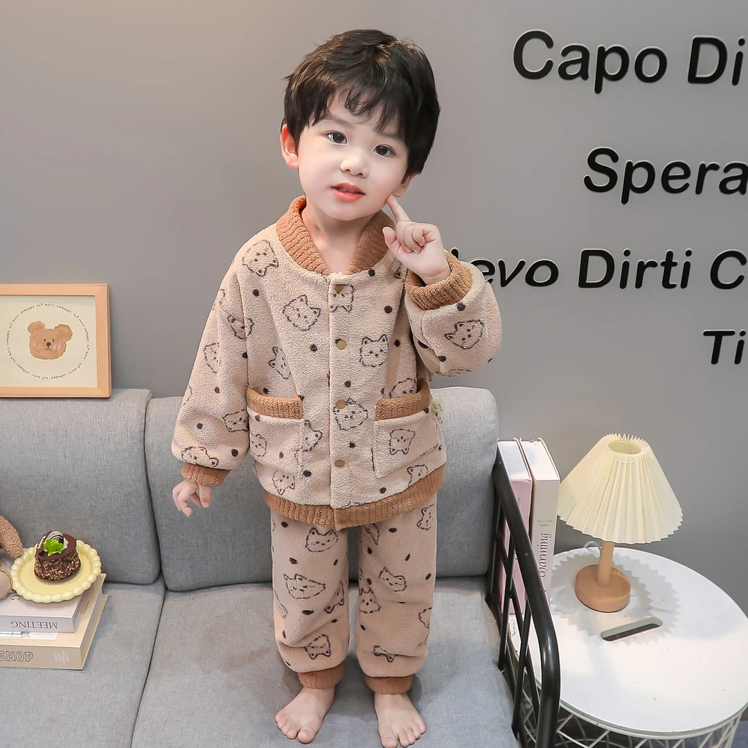 男童加厚珊瑚绒2025新款家居服睡衣宝宝洋气儿童6-15岁加绒秋冬季